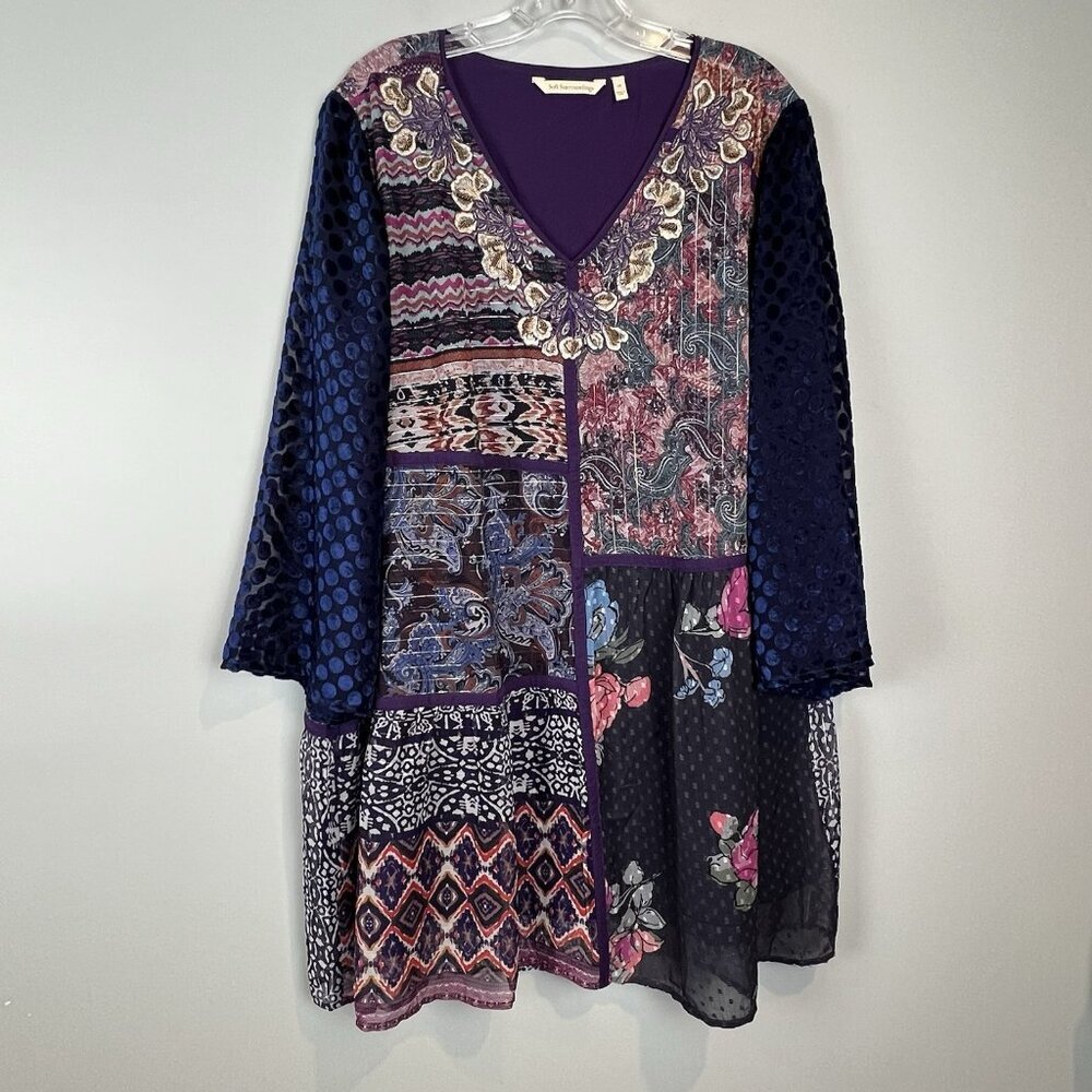 Soft Surroundings All Together Top Tunic Mixed Media Patchwork Womens Size 1X